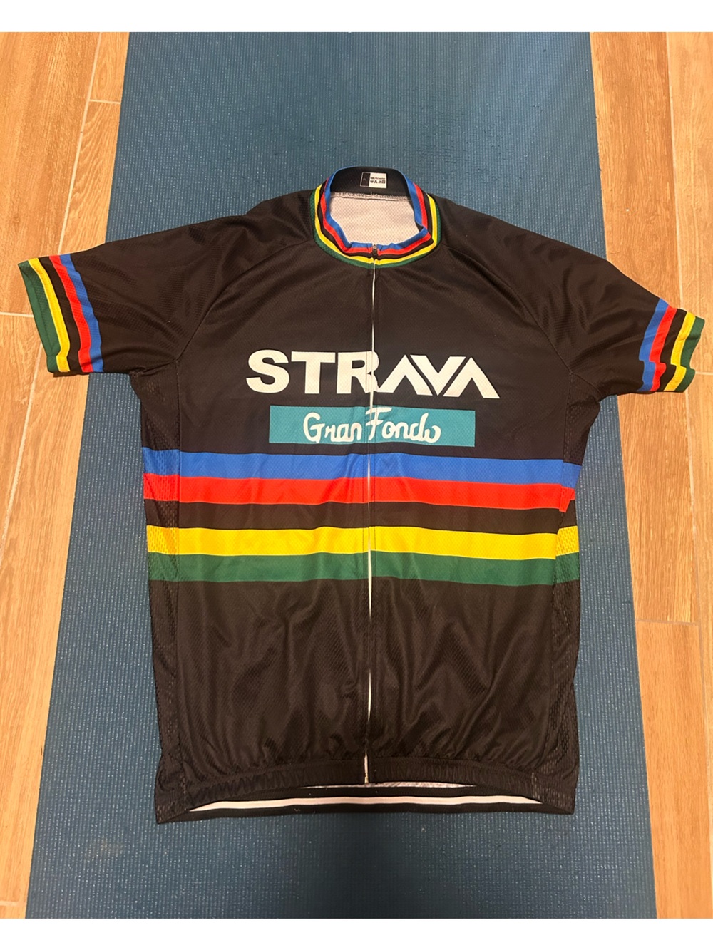 STRAVA Team Cycling Jersey in Black with Rainbow Stripes. Size XL